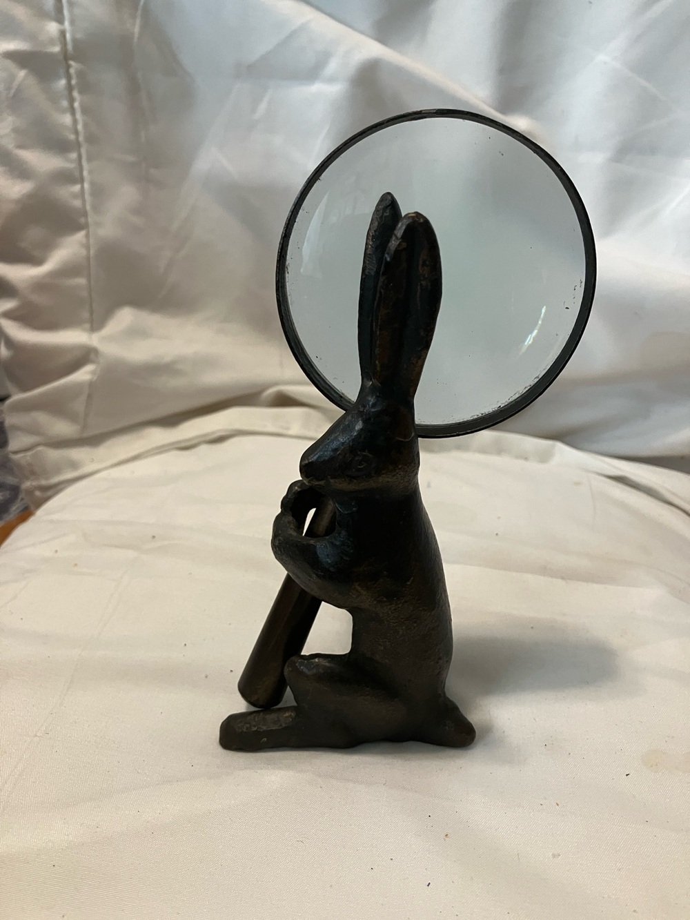 Vintage. Solid Brass. 6” Rabbit with 2.5” magnifying glass. Perfect condition